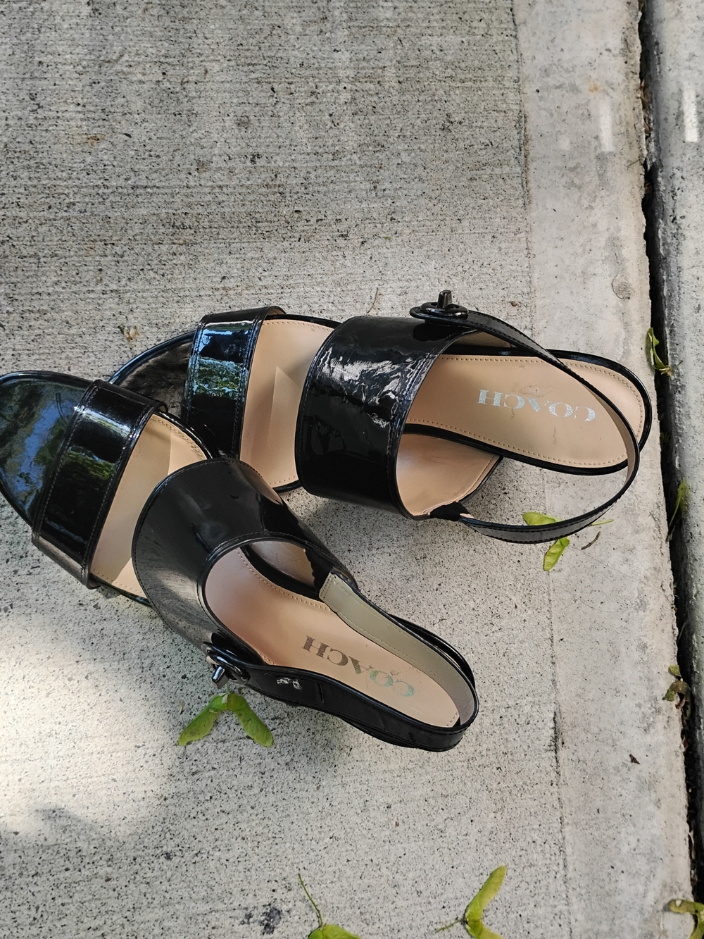 Coach Black Patent Leather Open-Toe Slingback Sandals